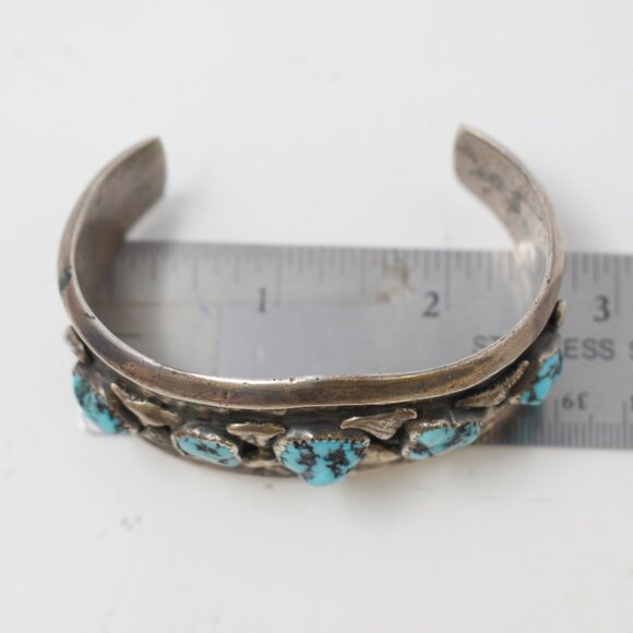 Vintage 1940s Navajo Old Pawn Cuff Bracelet Hand Stamp Ingot w/Kingman Turquoise - Picture 7 of 8